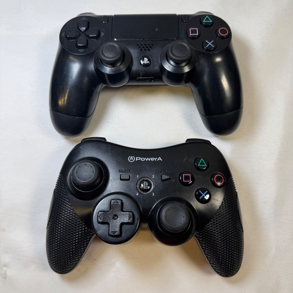 Sony DualShock 4 PS4 Controller & PowerA Wireless PS3 Controller Bundle Black